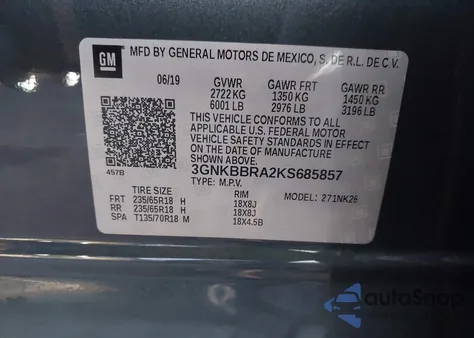 2019 Chevrolet Blazer из США, поврежденный, VIN 3GNKBBRA2KS685857